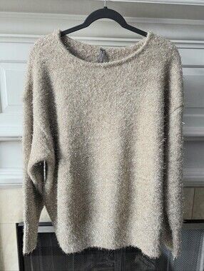 Anthropologie Plus 1X Champagne Metallic Eyelash Sweater NWT Sparkle